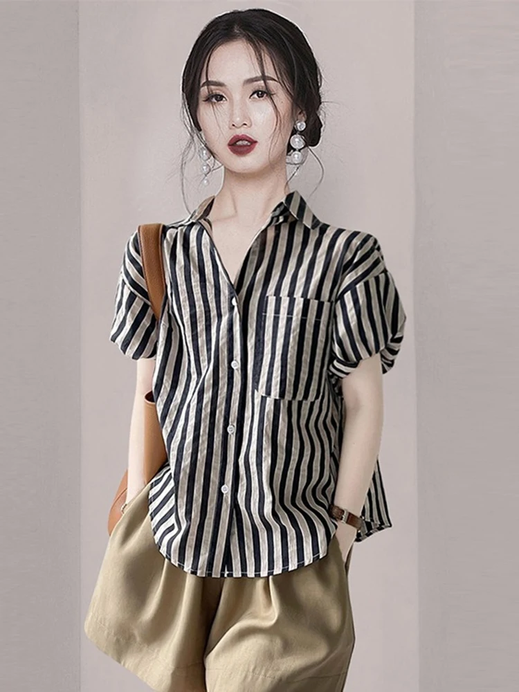 Summer Fashion Striped Shirt Women's Two-Piece Set Casual Commute Style Short Sleeve Neck Regular Length Big Size Ensemble
Summer Fashion Striped Shirt Women's Two-Piece Set Casual Commute Style Short Sleeve Neck Regular Length Big Size Ensemble