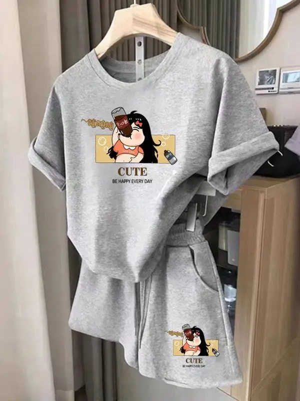 Casual Sportswear Set for Women Summer Fashion plus Size Short Sleeve Shorts Two Piece Set Trendy Breathable Cotton Polyester...
Casual Sportswear Set for Women Summer Fashion plus Size Short Sleeve Shorts Two Piece Set Trendy Breathable Cotton Polyester...