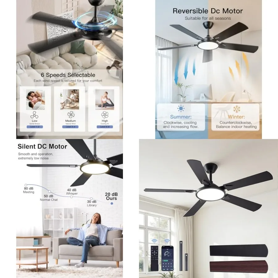 Ceiling Fans with Lights, 52 inch Ceiling fan with Light and Remote/APP Control, 3CCT, Quiet DC Reversible, Dimmable, Modern Ce
Ceiling Fans with Lights, 52 inch Ceiling fan with Light and Remote/APP Control, 3CCT, Quiet DC Reversible, Dimmable, Modern Ce