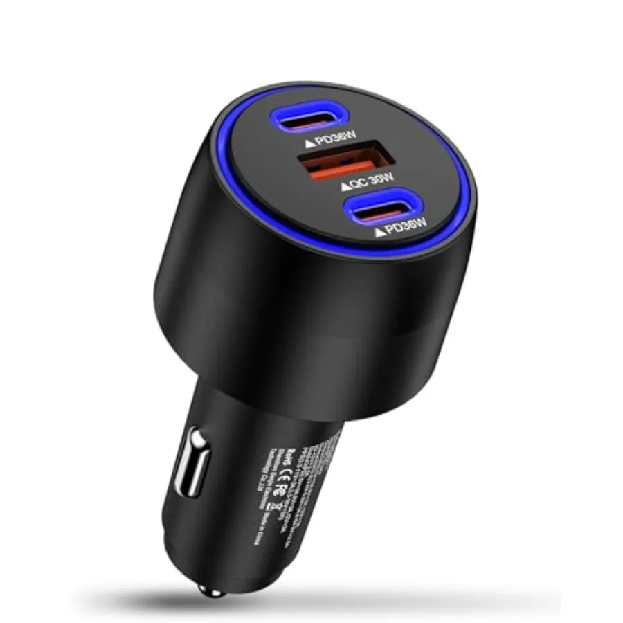 102W USB C Car Charger Super Fast Charging, 3 Port PD QC Cigarette Lighter USB Car Charger Adapter for Samsung Galaxy S26 Ultra
102W USB C Car Charger Super Fast Charging, 3 Port PD QC Cigarette Lighter USB Car Charger Adapter for Samsung Galaxy S26 Ultra