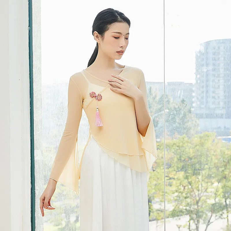 Women Classical Dance Shirt Light Weight Sexy Transparent Mesh Top Horn Long Sleeve Chinese Folk Dancewear With Knot Button 2XL
Women Classical Dance Shirt Light Weight Sexy Transparent Mesh Top Horn Long Sleeve Chinese Folk Dancewear With Knot Button 2XL