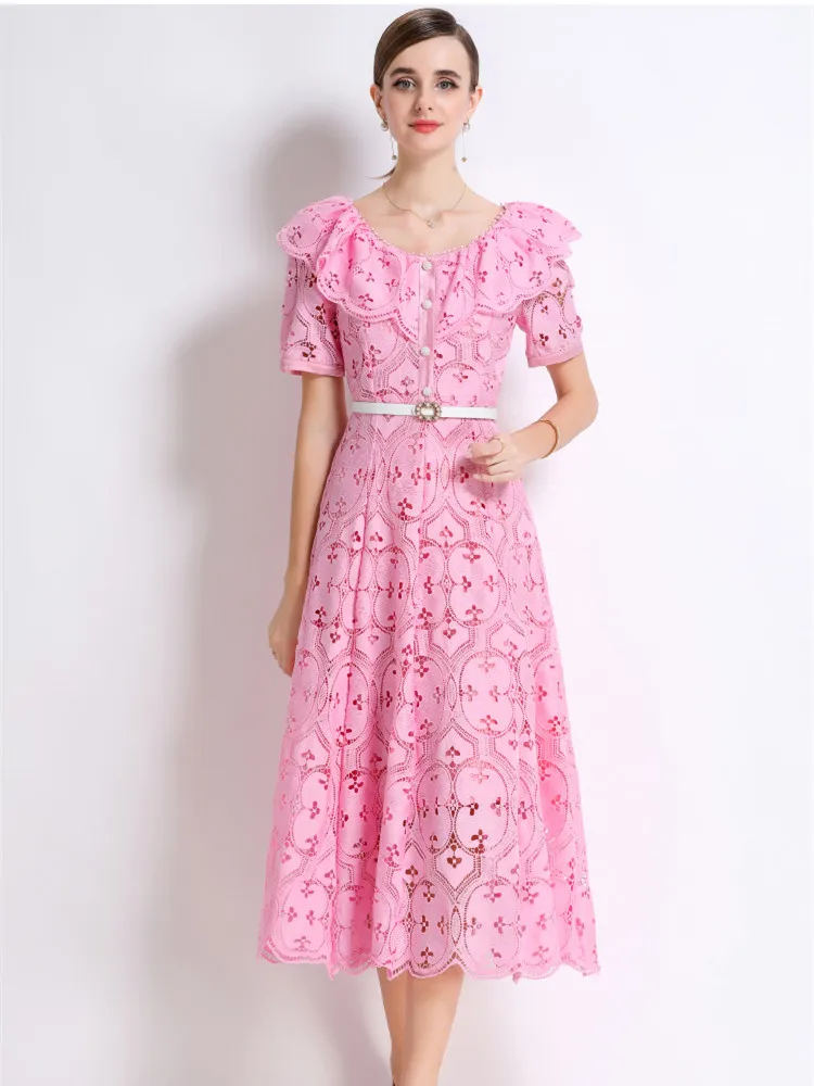 Elegant Solid Hollow out Slim Lace Dress For Women 2025 Summer Fall New Ruffle Collar Cut-out Embroidery Wedding Dress Guest
Elegant Solid Hollow out Slim Lace Dress For Women 2025 Summer Fall New Ruffle Collar Cut-out Embroidery Wedding Dress Guest