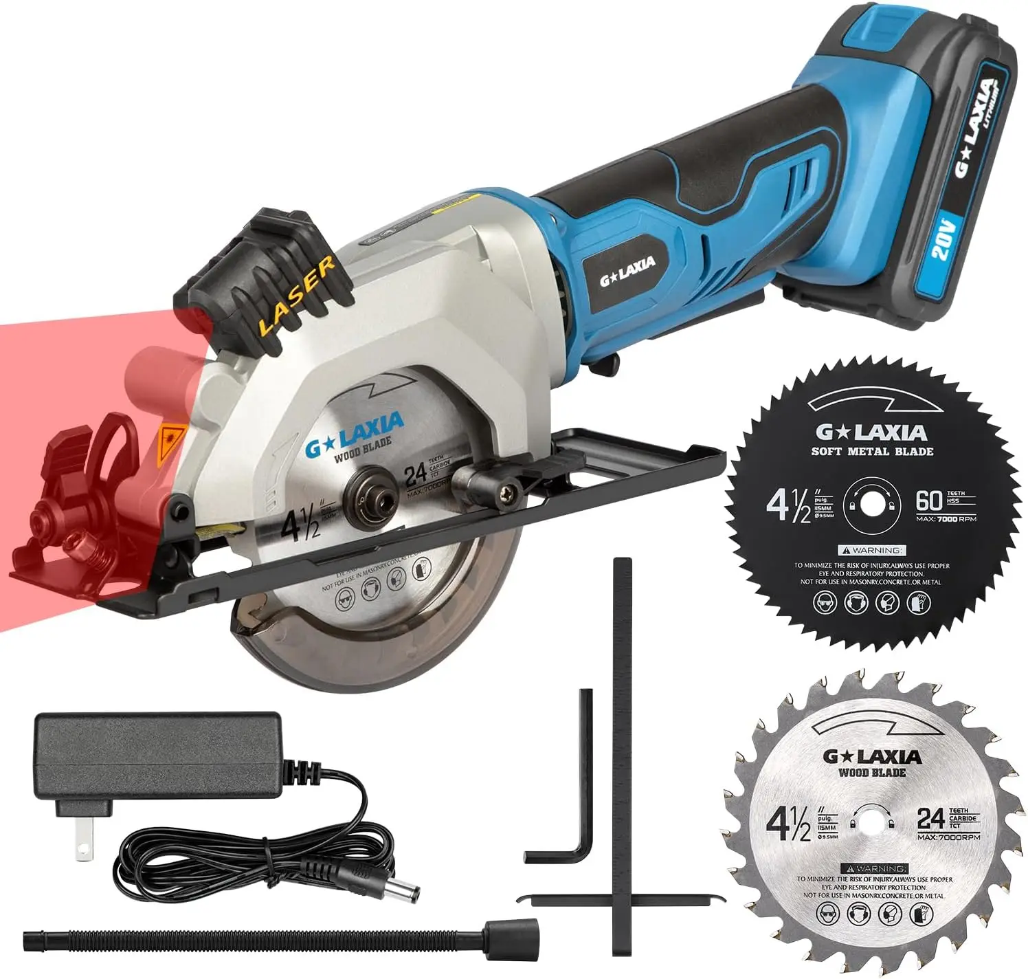 Mini Circular Saw 4-1/2" 3400RPM Cordless with Laser Guide and Rip Guide for Precise Cuts, 2 Blades (24T+60T), Blue
Mini Circular Saw 4-1/2" 3400RPM Cordless with Laser Guide and Rip Guide for Precise Cuts, 2 Blades (24T+60T), Blue