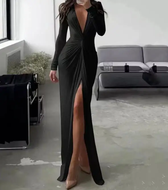 Medium Length Skirt V Shaped Collar Long Sleeves Temperament Commuting Long Sleeve Slim Pleated Dress for Women Play Take Photos
Medium Length Skirt V Shaped Collar Long Sleeves Temperament Commuting Long Sleeve Slim Pleated Dress for Women Play Take Photos