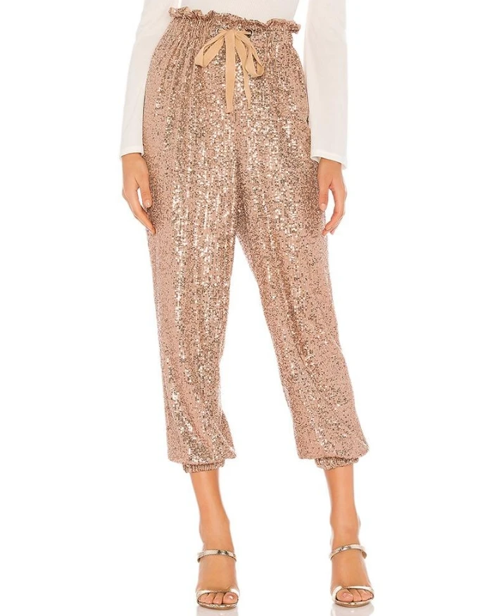 Women's Urban Trousers 2025 Spring Summer Latest Casual Drawstring Design Allover Shiny Sequeins Cuffed Pants Partywear Pants
Women's Urban Trousers 2025 Spring Summer Latest Casual Drawstring Design Allover Shiny Sequeins Cuffed Pants Partywear Pants