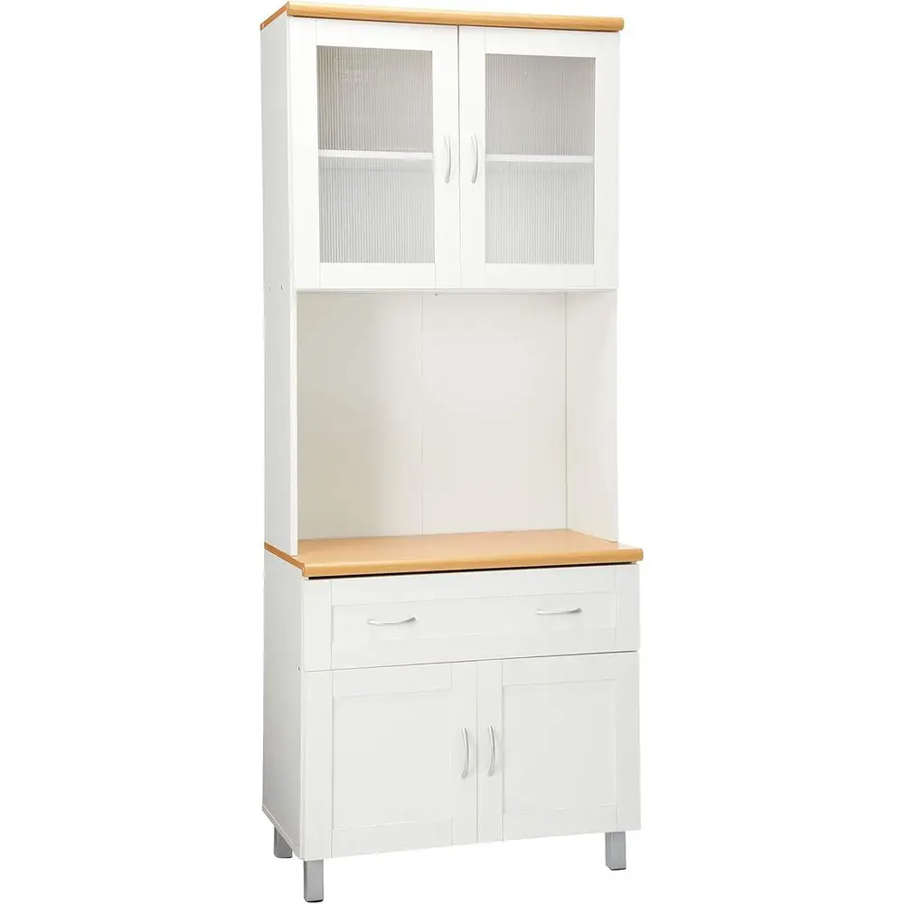 Large White Tall Kitchen Cabinet with Enclosed Storage and Open Shelf for Microwave
Large White Tall Kitchen Cabinet with Enclosed Storage and Open Shelf for Microwave