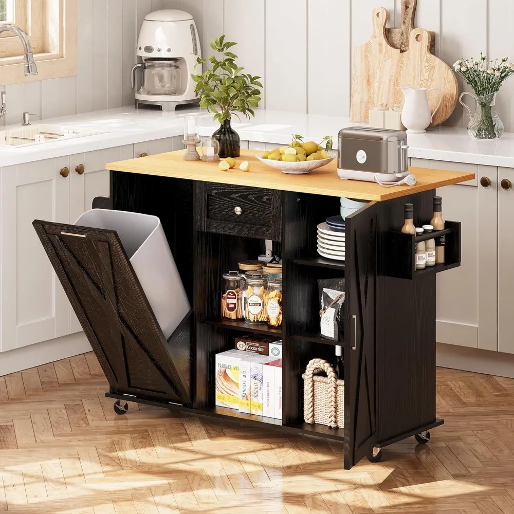 Rolling Kitchen Island with Trash Can Storage, Kitchen Island Cart with Drop Leaf Countertop, 47.2” Kitchen Island on Wheels
Rolling Kitchen Island with Trash Can Storage, Kitchen Island Cart with Drop Leaf Countertop, 47.2” Kitchen Island on Wheels