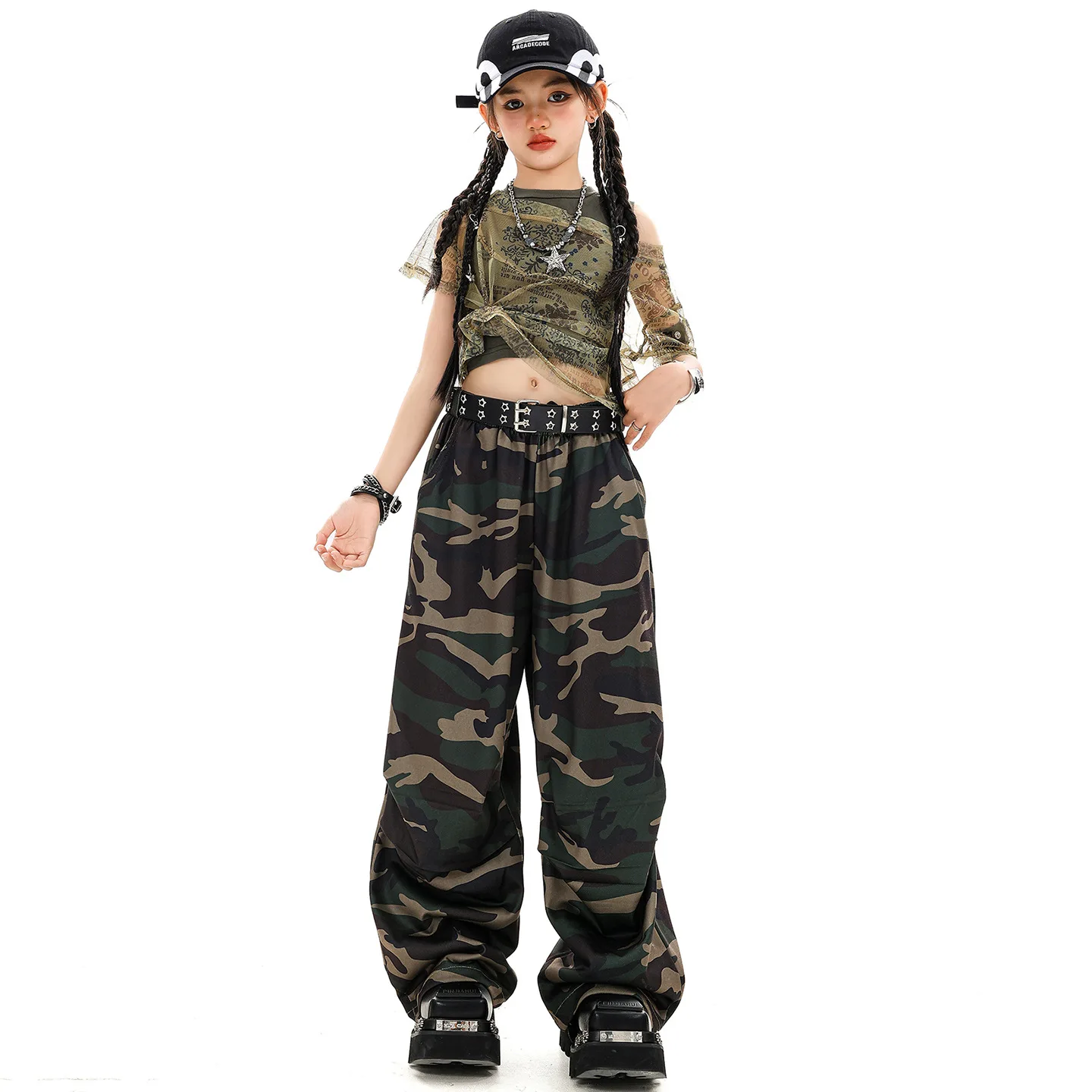 Kid Hip Hop Clothing Print Mesh Smock Crop T Shirt Army Green Tank Top Camo Parachute Pants for Girls Jazz Dance Costume Clothes
Kid Hip Hop Clothing Print Mesh Smock Crop T Shirt Army Green Tank Top Camo Parachute Pants for Girls Jazz Dance Costume Clothes