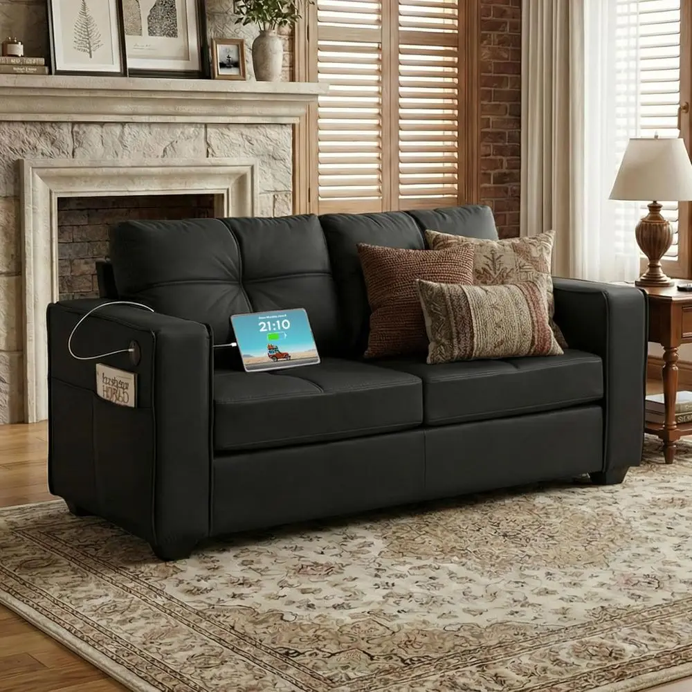Modern Black 2-Seater Leather Loveseat with USB Charging Ports for Small Spaces
Modern Black 2-Seater Leather Loveseat with USB Charging Ports for Small Spaces