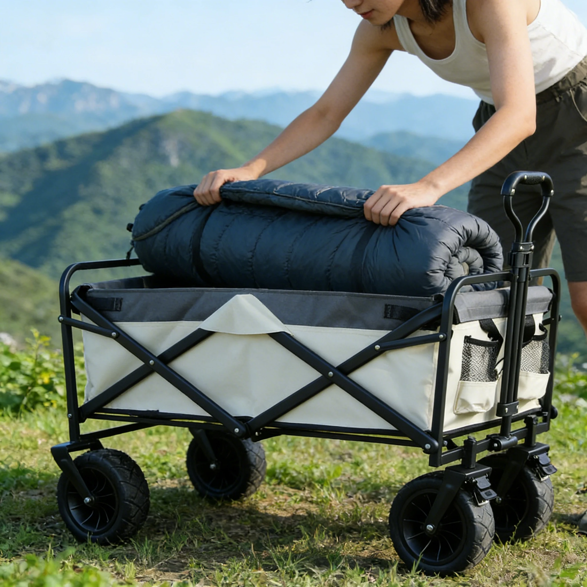 Custom Multipurpose Camping Trolley Large Capacity Folding Wagon Cart Sturdy Collapsible Camping Wagon for Garden
Custom Multipurpose Camping Trolley Large Capacity Folding Wagon Cart Sturdy Collapsible Camping Wagon for Garden