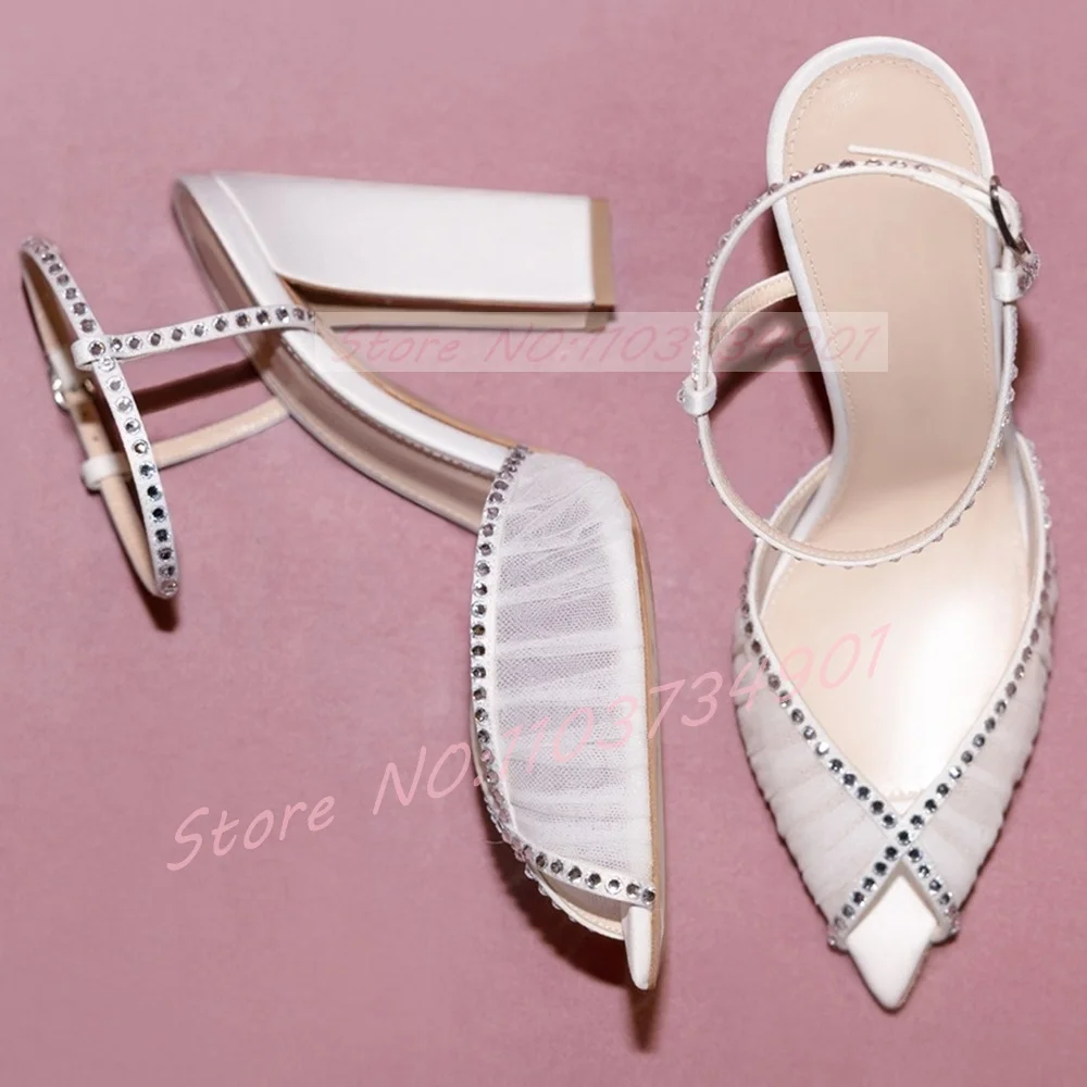 Mesh Peep Toe Block Heels Sandals Women Crystals Ankle Strap Pointed Toe White Satin Shoes Lady Wedding Party High Heels Sandals
Mesh Peep Toe Block Heels Sandals Women Crystals Ankle Strap Pointed Toe White Satin Shoes Lady Wedding Party High Heels Sandals