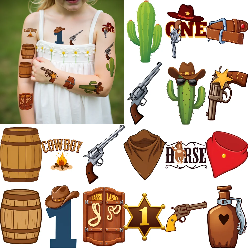 63pcs Temporary Tattoo Cowboy Hat Cartoon West Cowboy Cowboy Boot Revolver Waterproof Long-lasting Body Stickers Cactus For
63pcs Temporary Tattoo Cowboy Hat Cartoon West Cowboy Cowboy Boot Revolver Waterproof Long-lasting Body Stickers Cactus For