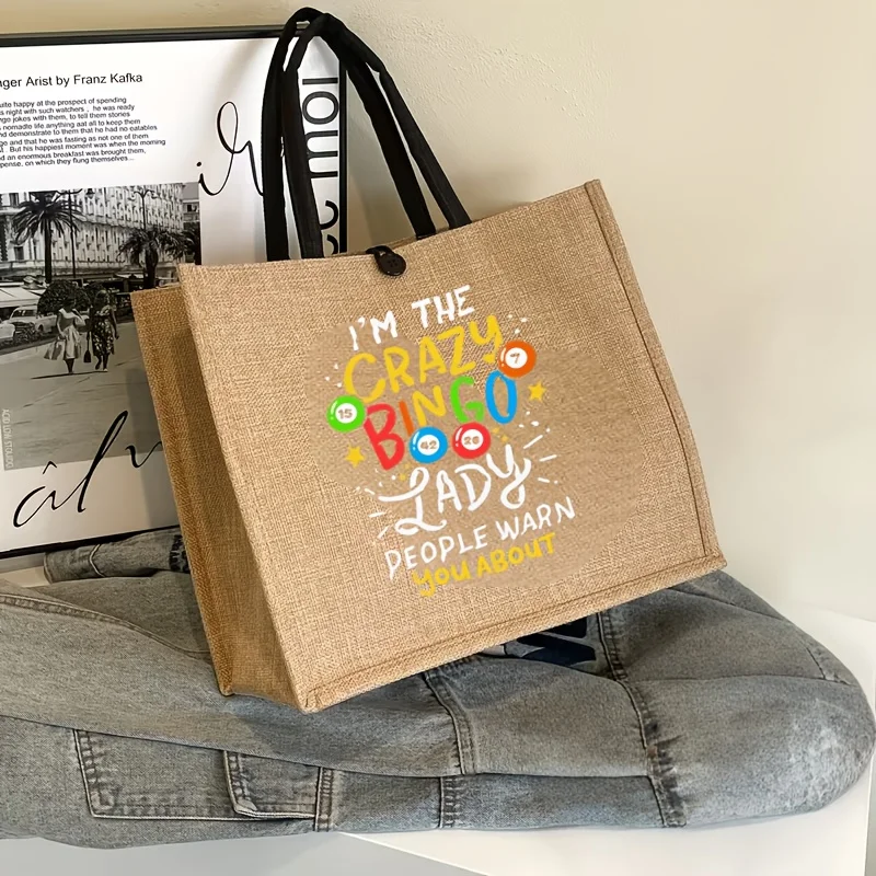 Linen Tote Bag Colorful Letter Print on the Front, Spacious Grocery Trips. Features Black Handles for Sturdy and Durable Use
Linen Tote Bag Colorful Letter Print on the Front, Spacious Grocery Trips. Features Black Handles for Sturdy and Durable Use