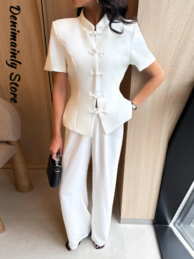Elegant Women's Satin Frog Button Blouse Solid Color Stand Collar Short Sleeve Waist Cinching Tops 2026 Summer Lady Casual Wear
Elegant Women's Satin Frog Button Blouse Solid Color Stand Collar Short Sleeve Waist Cinching Tops 2026 Summer Lady Casual Wear