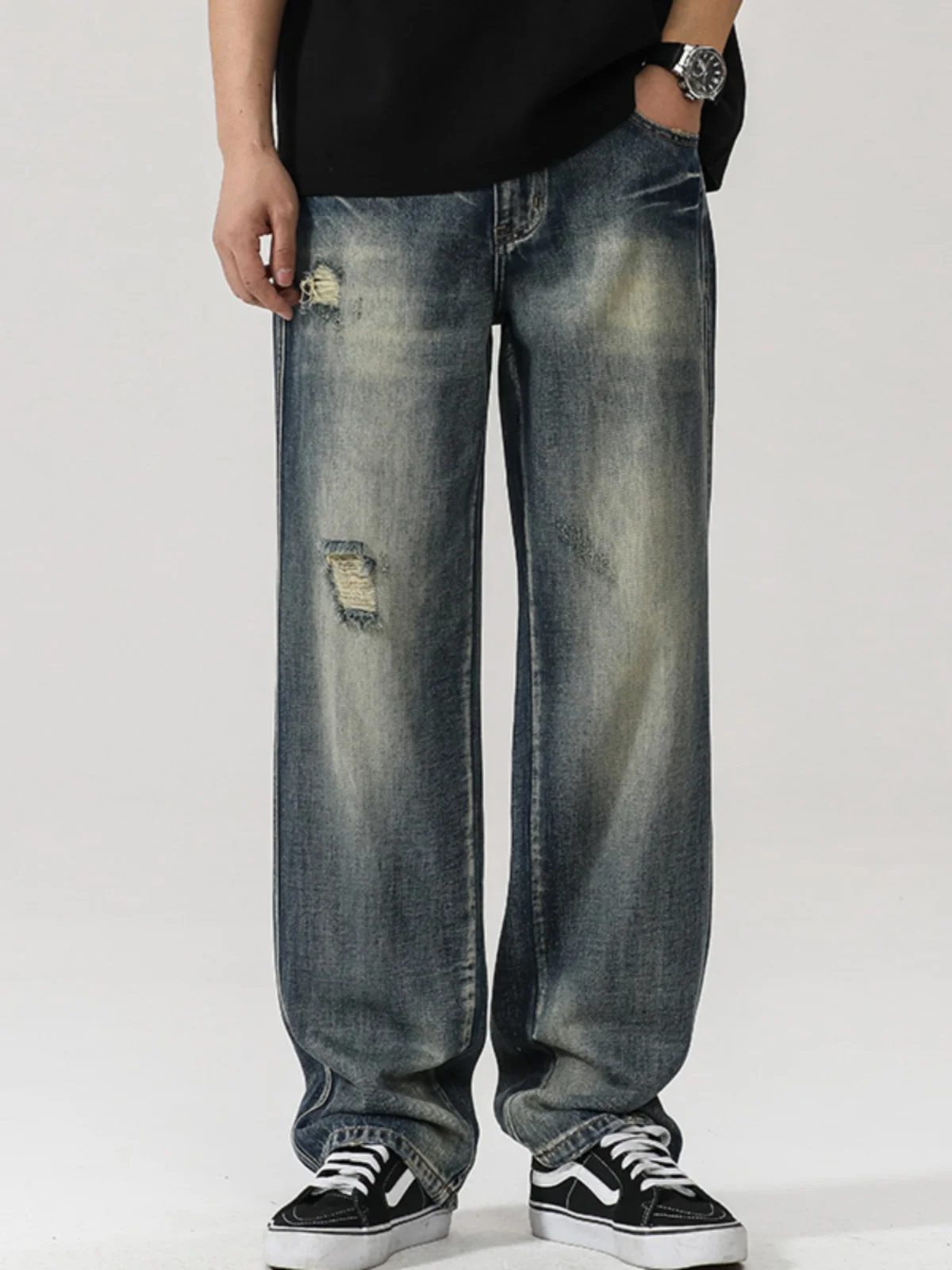 Retro American Street Heavy Waed Men's Loose Straight Leg Jeans Trendy Wear Resistant Cotton Stretch Denim mid Waist Zipper
Retro American Street Heavy Waed Men's Loose Straight Leg Jeans Trendy Wear Resistant Cotton Stretch Denim mid Waist Zipper