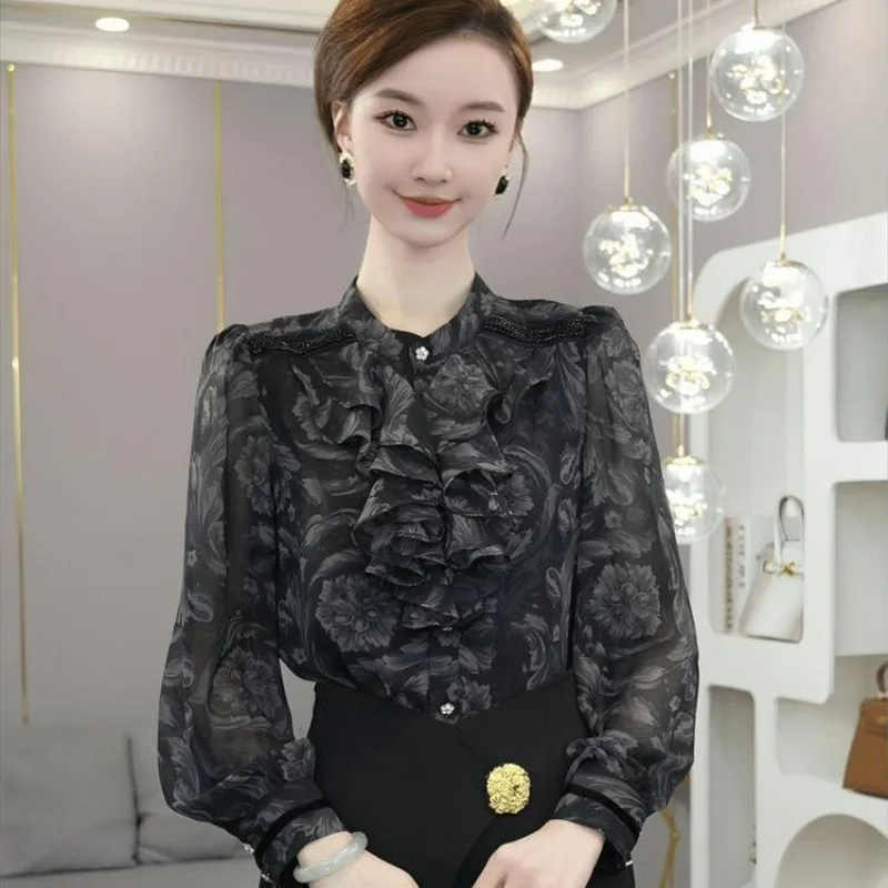 Shirt 2025 Spring New Women's Luxury French Style Gray Office Lady Thin Round Neck Floral Temperament Long-sleeved Top
Shirt 2025 Spring New Women's Luxury French Style Gray Office Lady Thin Round Neck Floral Temperament Long-sleeved Top