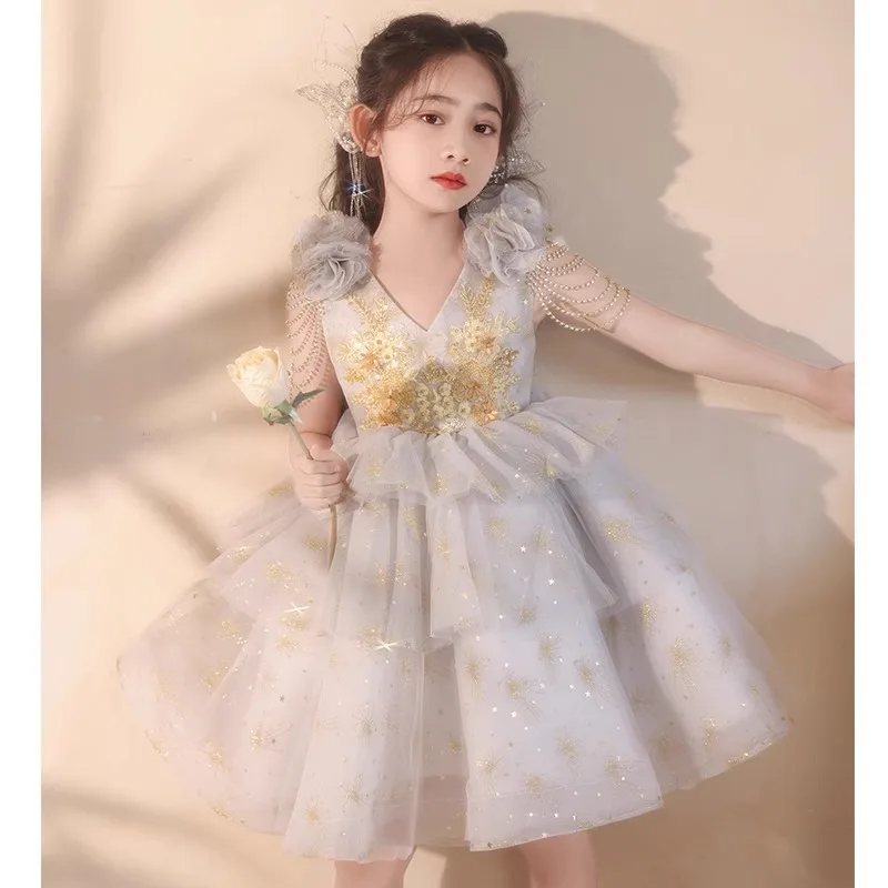2024 Girl's Birthday Party Dress V-neck Children's Princess Dresses Flower Sequined Children Luxury Girl Clothes Sleeveless Gown
2024 Girl's Birthday Party Dress V-neck Children's Princess Dresses Flower Sequined Children Luxury Girl Clothes Sleeveless Gown