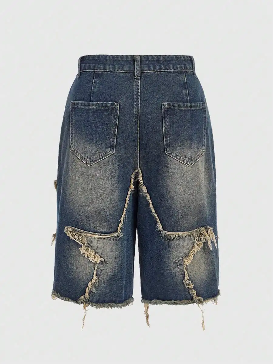 Grunge Punk Patchwork Vintage Wash Loose Straight Denim Bermuda Shorts
Grunge Punk Patchwork Vintage Wash Loose Straight Denim Bermuda Shorts