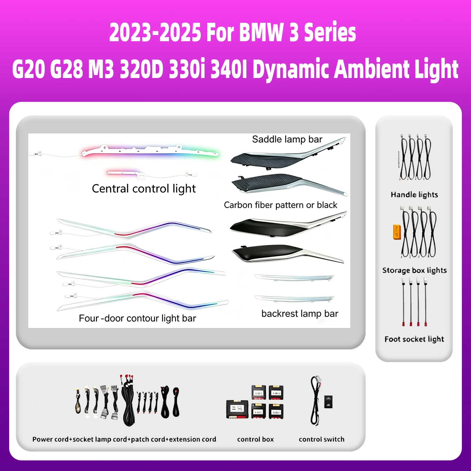 For BMW 3 Series G20 G28 M3 320D 330i 340I 2020-2025 Ambient Light Atmosphere Lamp Interior lighting kit illuminated Strips LED
For BMW 3 Series G20 G28 M3 320D 330i 340I 2020-2025 Ambient Light Atmosphere Lamp Interior lighting kit illuminated Strips LED