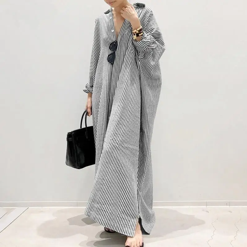 2024 Long Sleeve Collar Striped Loose Cardigan Dress Elegant Commute Style Cotton Straight Cut Spring Fashion Element
2024 Long Sleeve Collar Striped Loose Cardigan Dress Elegant Commute Style Cotton Straight Cut Spring Fashion Element