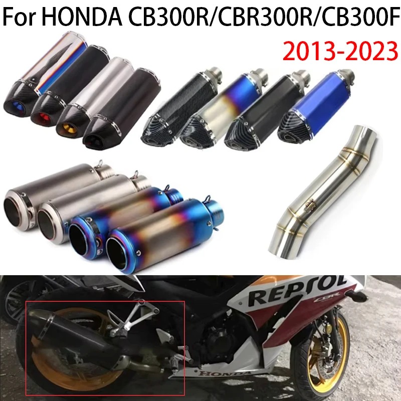 Для мотоциклов HONDA CB300R/CBR300R/CB300F 2013–2023 гг., выхлопная труба, выпускная труба, передняя труба, промежуточное соединение, глушитель и система slip on. 
Для мотоциклов HONDA CB300R/CBR300R/CB300F 2013–2023 гг., выхлопная труба, выпускная труба, передняя труба, промежуточное соединение, глушитель и система slip on.