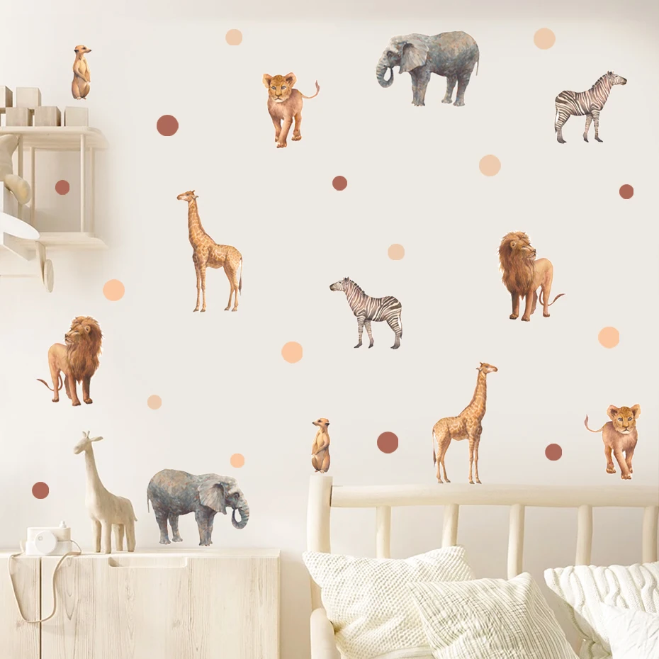 African Wild Animals Lion Elephant Polka Dots Wall Stickers Children's Nursery Vinyl Wall Decal Baby Kids Boy Room Home Decor
African Wild Animals Lion Elephant Polka Dots Wall Stickers Children's Nursery Vinyl Wall Decal Baby Kids Boy Room Home Decor