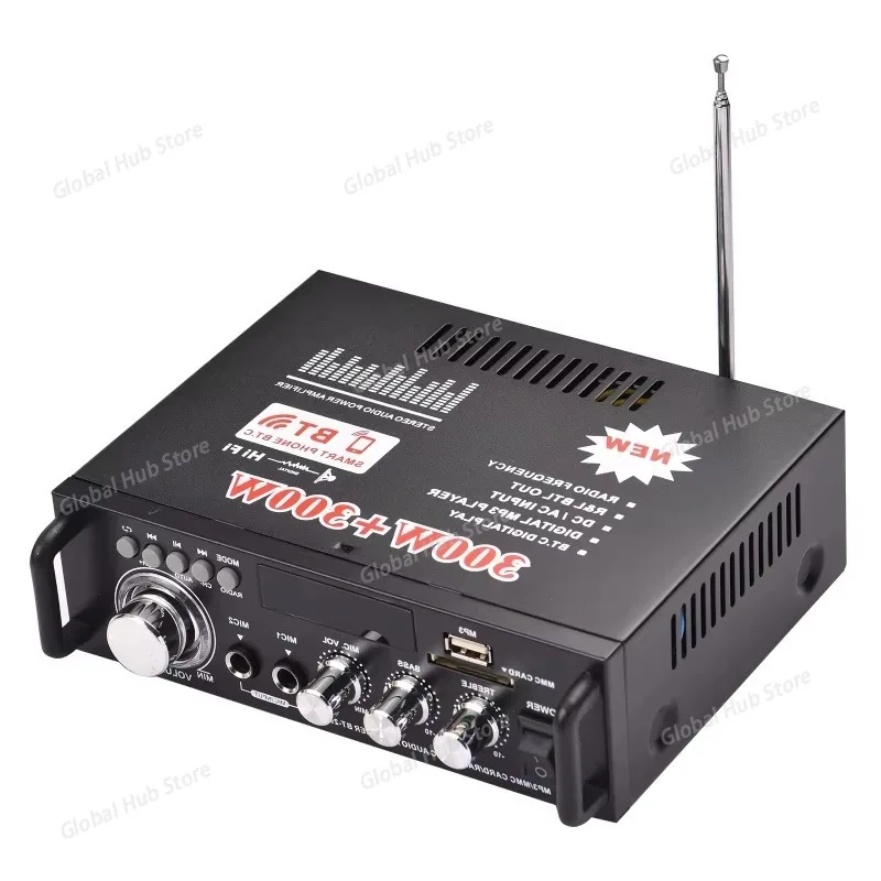 Mini 12V/220V Audio Power Amplifier 2CH 300W+300W Car Home Use BT Digital Receiver USB Memory Card Slot
Mini 12V/220V Audio Power Amplifier 2CH 300W+300W Car Home Use BT Digital Receiver USB Memory Card Slot