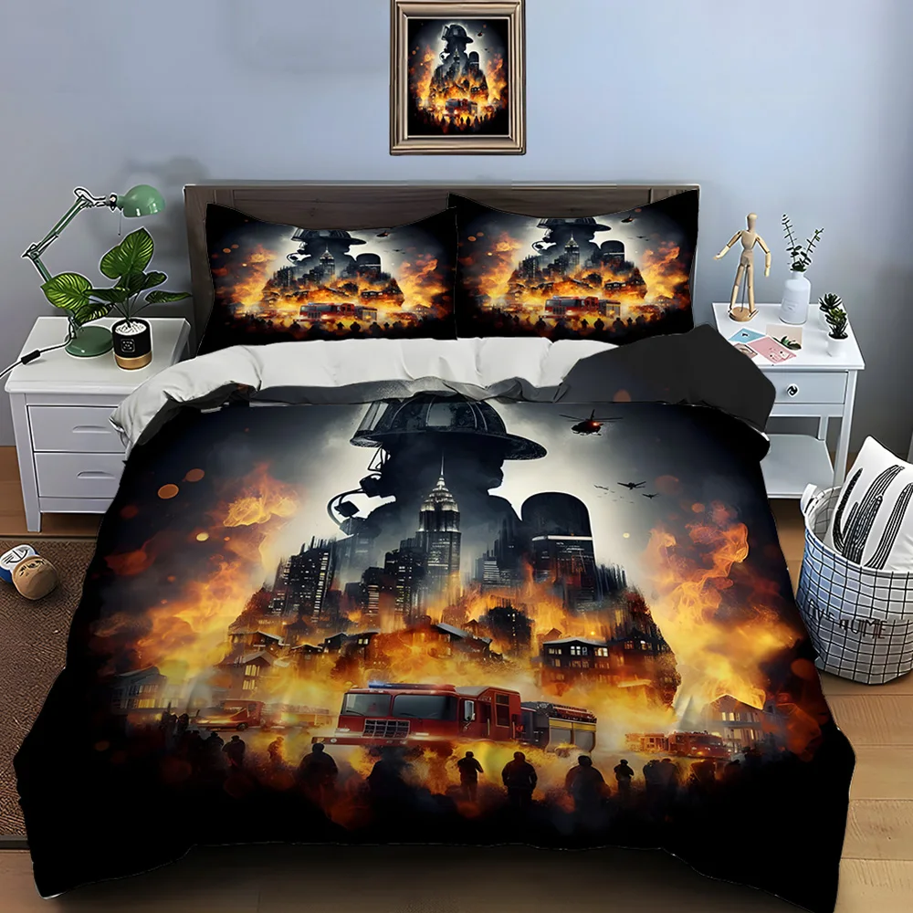 City in Flames with Firefighter Hero Print Soft Comfortable Duvet Cover Bedding Set Included 1*Duvet Cover 2*Pillowcases
City in Flames with Firefighter Hero Print Soft Comfortable Duvet Cover Bedding Set Included 1*Duvet Cover 2*Pillowcases