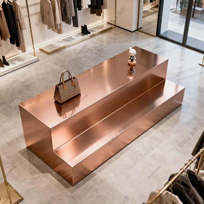 In the middle of the stainless steel display table, there is a shoe bag display table
In the middle of the stainless steel display table, there is a shoe bag display table