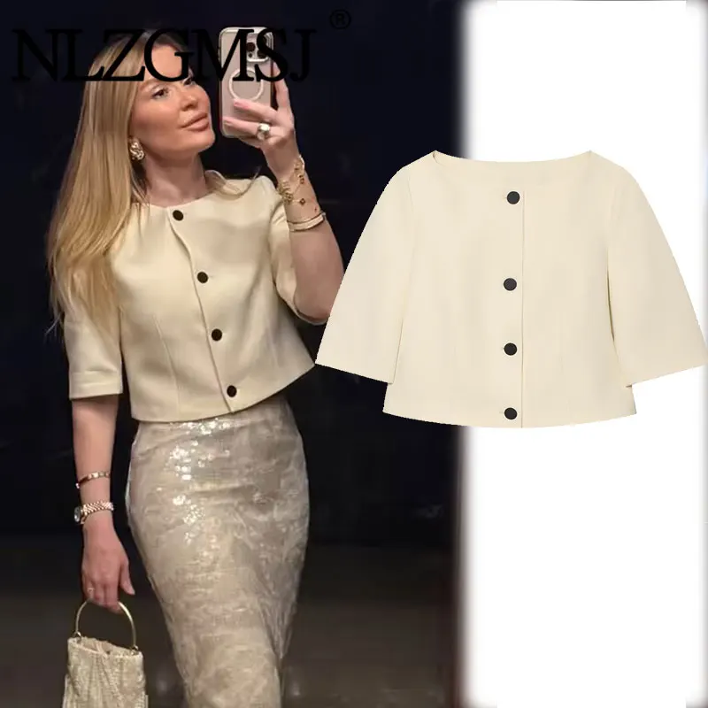 Nlzgmsj 2026 Elegant Button Decoration Short Sleeve Single Breasted Cropped Jacket For Women Solid Color Blazer
Nlzgmsj 2026 Elegant Button Decoration Short Sleeve Single Breasted Cropped Jacket For Women Solid Color Blazer