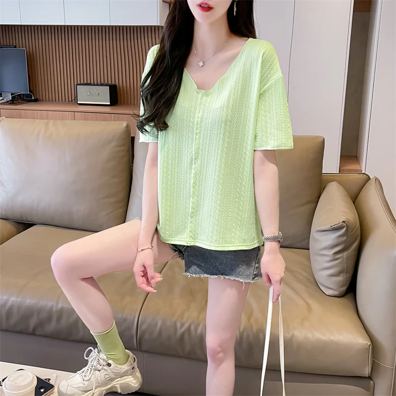 Half Sleeve Women's Summer Clothing Solid Round Neck Paisley Screw Thread Pullover T-shirt Casual Office Lady Blouses and Tops
Half Sleeve Women's Summer Clothing Solid Round Neck Paisley Screw Thread Pullover T-shirt Casual Office Lady Blouses and Tops