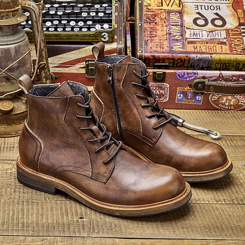 Retro Boots Men's Thick Bottom Mid-Calf Retro Style Work Boots British Style Trendy Short Boots round Toe Rubber Sole
Retro Boots Men's Thick Bottom Mid-Calf Retro Style Work Boots British Style Trendy Short Boots round Toe Rubber Sole