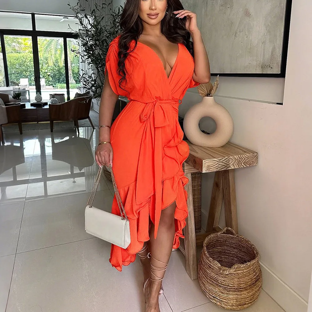 Fashion Dresses for Woman 2025 New O Neck Short Sleeve Sashes Ruffles Mid Calf Elegant ladies Birthday Party Dinner Vestidos Hot
Fashion Dresses for Woman 2025 New O Neck Short Sleeve Sashes Ruffles Mid Calf Elegant ladies Birthday Party Dinner Vestidos Hot