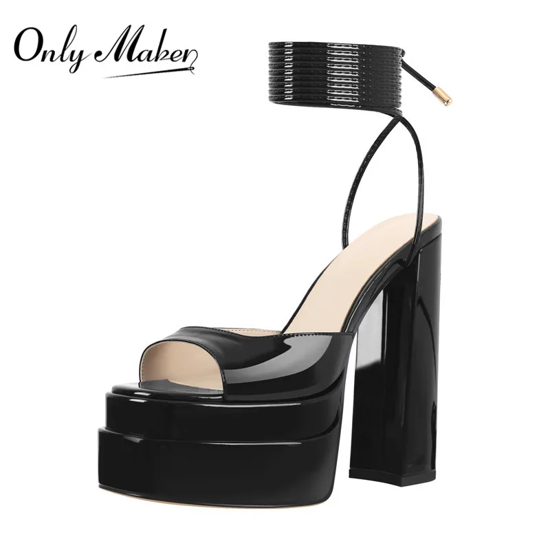 Onlymaker Brand Women Black Patent Leather Sandals Double Platform Peep Toe Ankle Buckle Chunky High Heels Lace Up Sandals
Onlymaker Brand Women Black Patent Leather Sandals Double Platform Peep Toe Ankle Buckle Chunky High Heels Lace Up Sandals