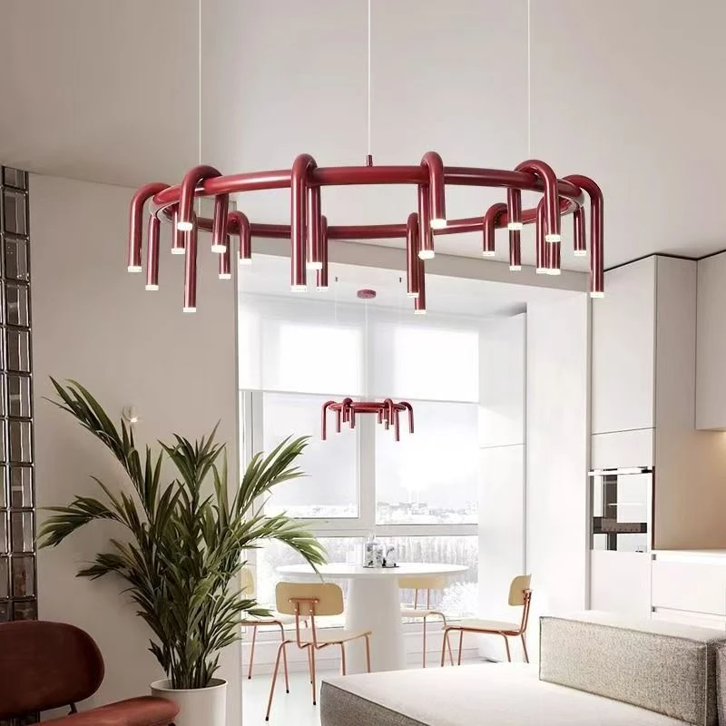 Nordic Modern U-shaped Circular Led Chandelier Wine Red Designer Pendant Light For Dining Living Room
Nordic Modern U-shaped Circular Led Chandelier Wine Red Designer Pendant Light For Dining Living Room