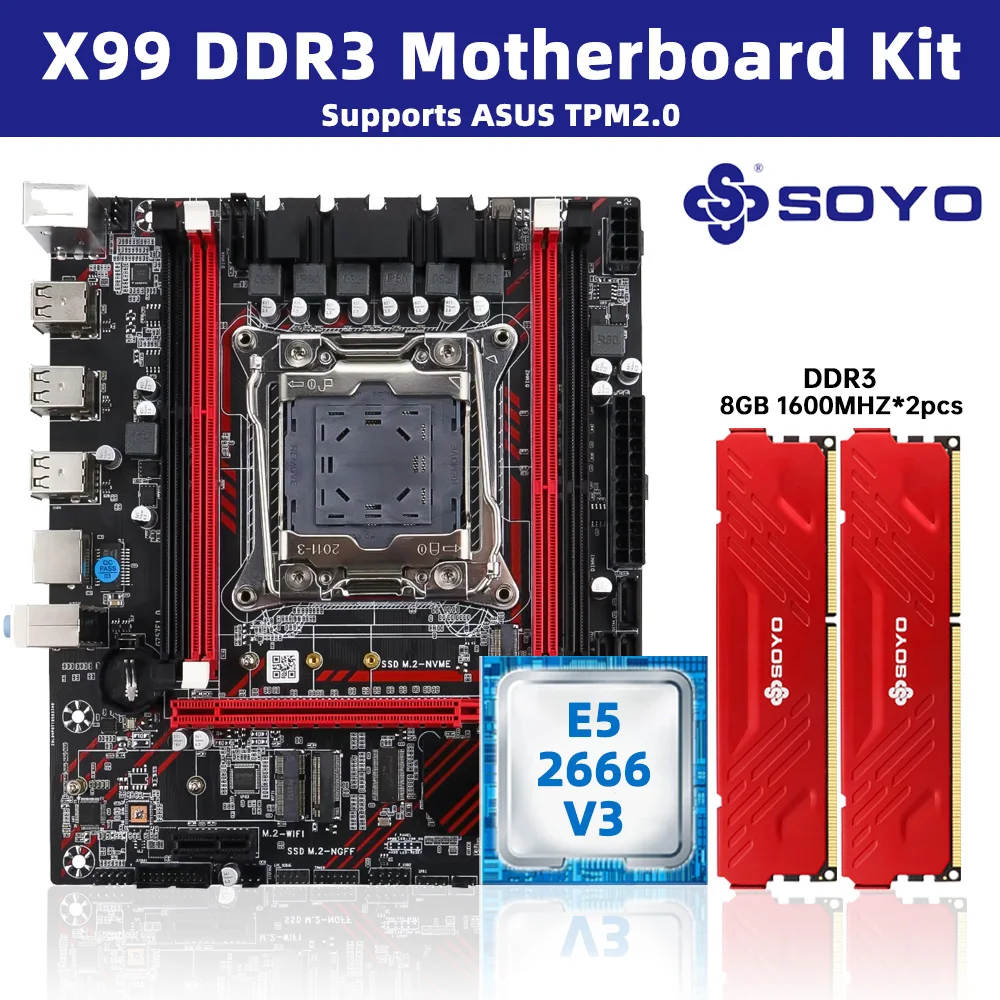 Комплект материнской платы SOYO X99 с процессором Intel LGA2011-3 Xeon E5 2666 V3, оперативной памятью DDR3 2*8 ГБ ECC, M.2 NVME для игрового компьютера
Комплект материнской платы SOYO X99 с процессором Intel LGA2011-3 Xeon E5 2666 V3, оперативной памятью DDR3 2*8 ГБ ECC, M.2 NVME для игрового компьютера