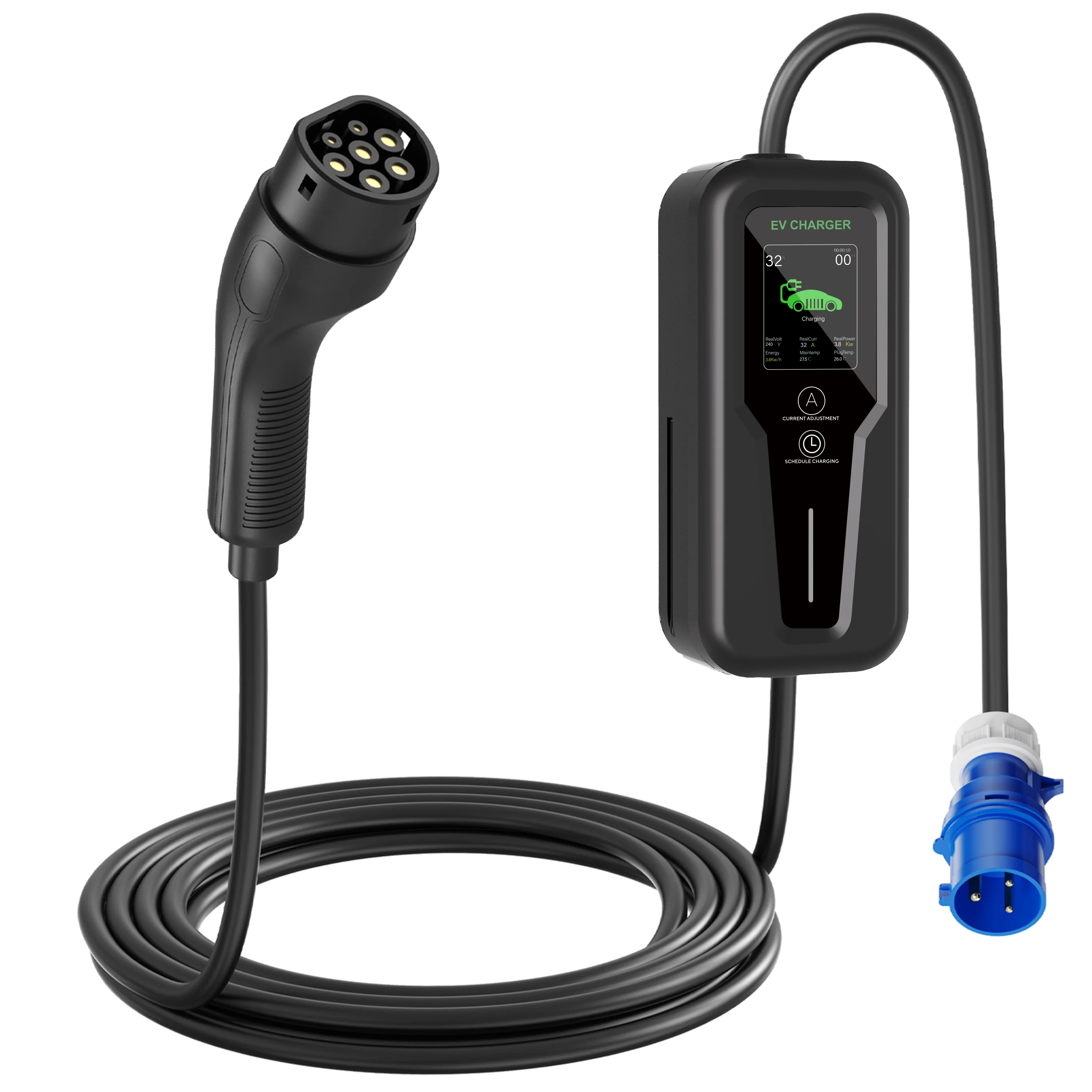 Type 2/Type 1/GB/T Portable EV Charging Station with Schuko Plug, 3.5-7kW Output, CE & UKCA Certified Charging Cable
Type 2/Type 1/GB/T Portable EV Charging Station with Schuko Plug, 3.5-7kW Output, CE & UKCA Certified Charging Cable