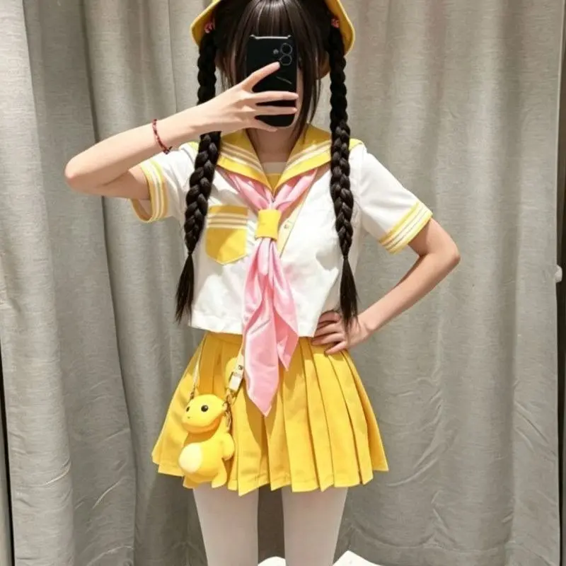 Yellow Short-Sleeved Sailor Suit Three-Piece Set JK Uniform Shirt Casual Style Four Seasons Wear for Adult Women
Yellow Short-Sleeved Sailor Suit Three-Piece Set JK Uniform Shirt Casual Style Four Seasons Wear for Adult Women