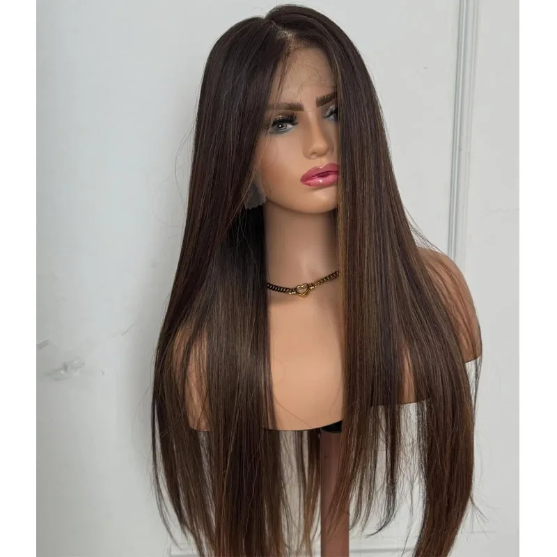 Pre Plucked Natural Hairline Silky Straight Dark Brown Highlight Long 26Inch 100% Indian Human Hair Full Lace Wigs for Women
Pre Plucked Natural Hairline Silky Straight Dark Brown Highlight Long 26Inch 100% Indian Human Hair Full Lace Wigs for Women