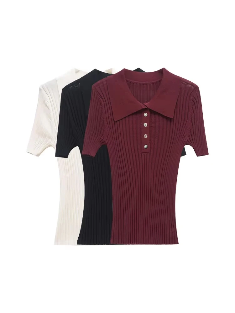 TRZA Women's Fashion Front Button Fitted Ribbed Knit Sweater Polo Collar Short Sleeve Female Pullover Chic Tops
TRZA Women's Fashion Front Button Fitted Ribbed Knit Sweater Polo Collar Short Sleeve Female Pullover Chic Tops