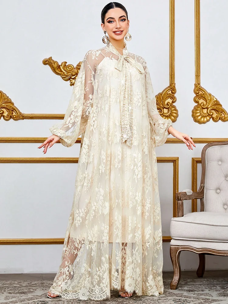TOLEEN Womens Breathable Lace Floral Long Sleeve Dress With Spaghetti Strap, Elegant Pearl Spaghetti Strap Tie Waist 2-Piece Set
TOLEEN Womens Breathable Lace Floral Long Sleeve Dress With Spaghetti Strap, Elegant Pearl Spaghetti Strap Tie Waist 2-Piece Set
