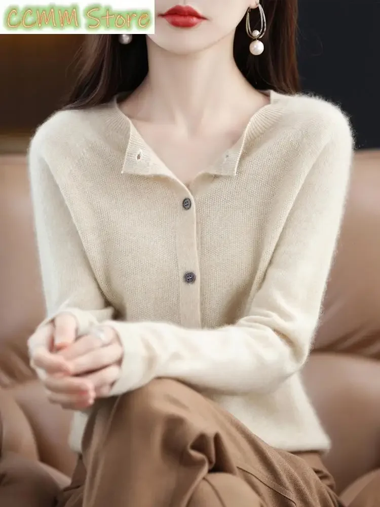 Pure Cashmere Knitted Cardigan Women's Long Sleeve round Neck Pullover Sweater Spring Autumn Season Solid Color Commute Sle
Pure Cashmere Knitted Cardigan Women's Long Sleeve round Neck Pullover Sweater Spring Autumn Season Solid Color Commute Sle