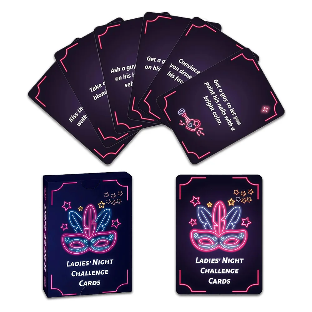 50Pcs Ladies Night Challenge Cards Neon Girls Night Out Game Bachelorette Hen Party Truth or Dare Flashcards Bar Drinking Props
50Pcs Ladies Night Challenge Cards Neon Girls Night Out Game Bachelorette Hen Party Truth or Dare Flashcards Bar Drinking Props