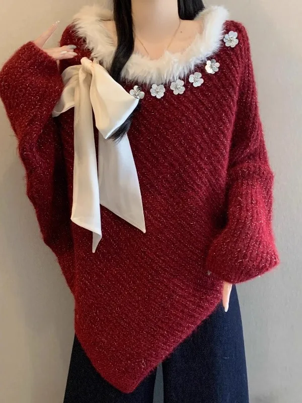 Sherry Red Fur Knot Sparkling Sweater Women's Winter New Large Size Christmas Top Mid-Length Casual Style
Sherry Red Fur Knot Sparkling Sweater Women's Winter New Large Size Christmas Top Mid-Length Casual Style