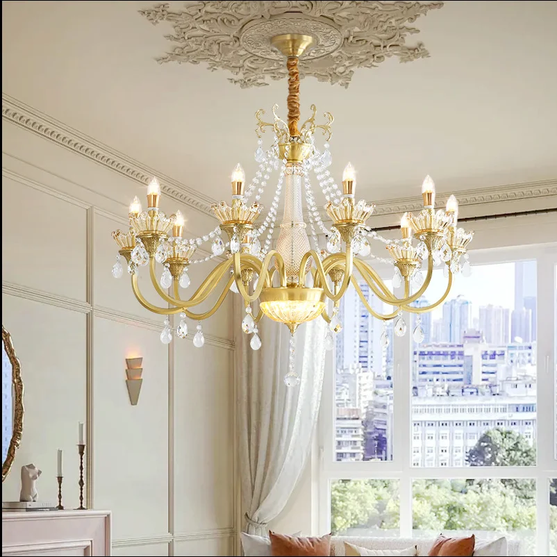 Full copper French crystal chandelier, high-end American living room chandelier, high-end feeling candle lamp, study master bedr
Full copper French crystal chandelier, high-end American living room chandelier, high-end feeling candle lamp, study master bedr