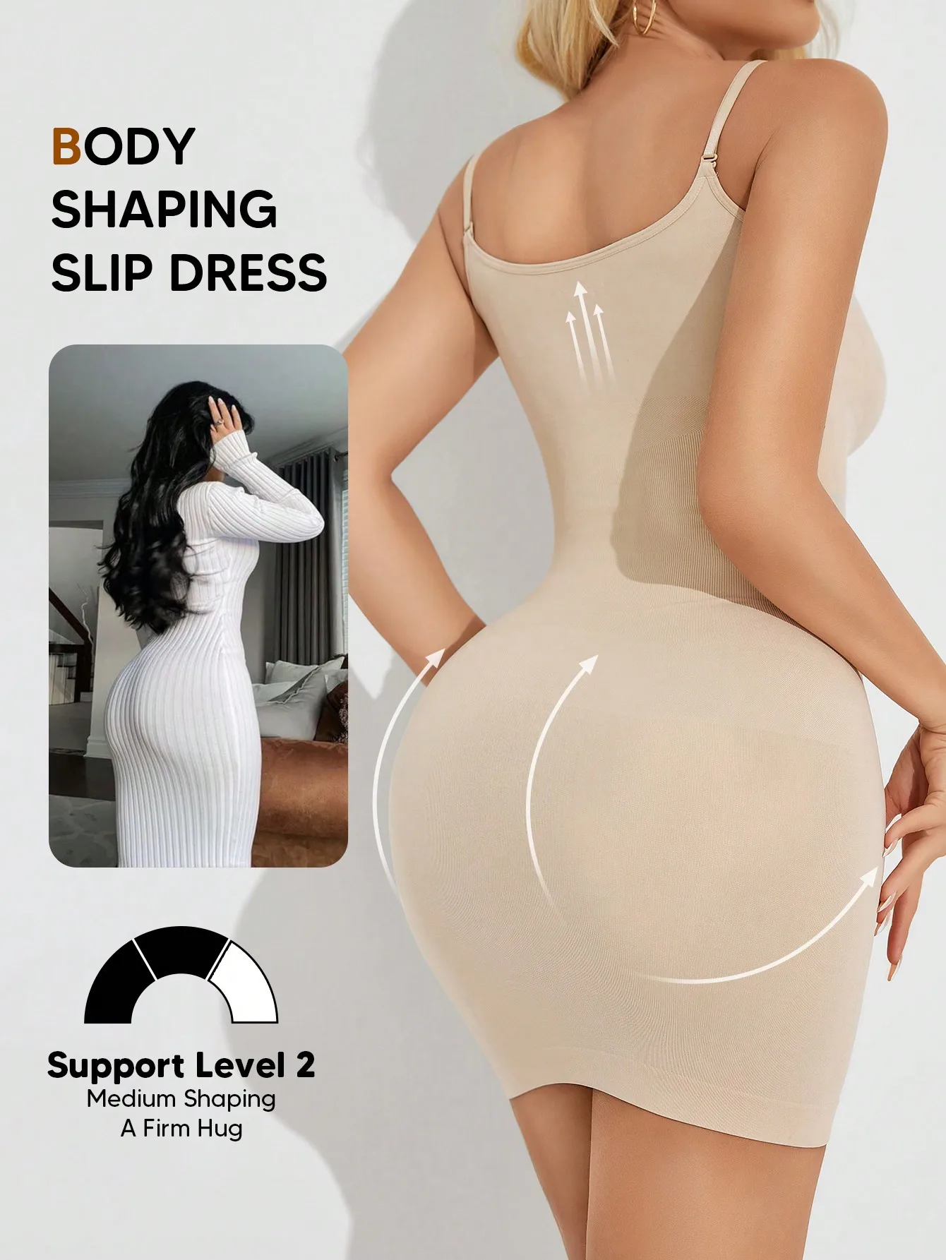Seamless Body Shaping Slip Dress with Adjustable Spaghetti Straps for Tummy Control
Seamless Body Shaping Slip Dress with Adjustable Spaghetti Straps for Tummy Control