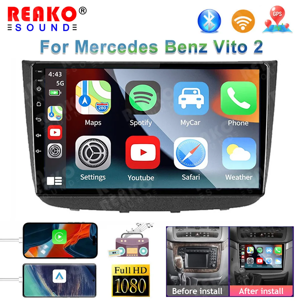 REAKOSOUND Car Radio Stereo For Mercedes Benz Vito 2 For Benz Viano 2 W639 2003 - 2015 Multimedia Android CarPlay GPS 2 Din WiFi
REAKOSOUND Car Radio Stereo For Mercedes Benz Vito 2 For Benz Viano 2 W639 2003 - 2015 Multimedia Android CarPlay GPS 2 Din WiFi