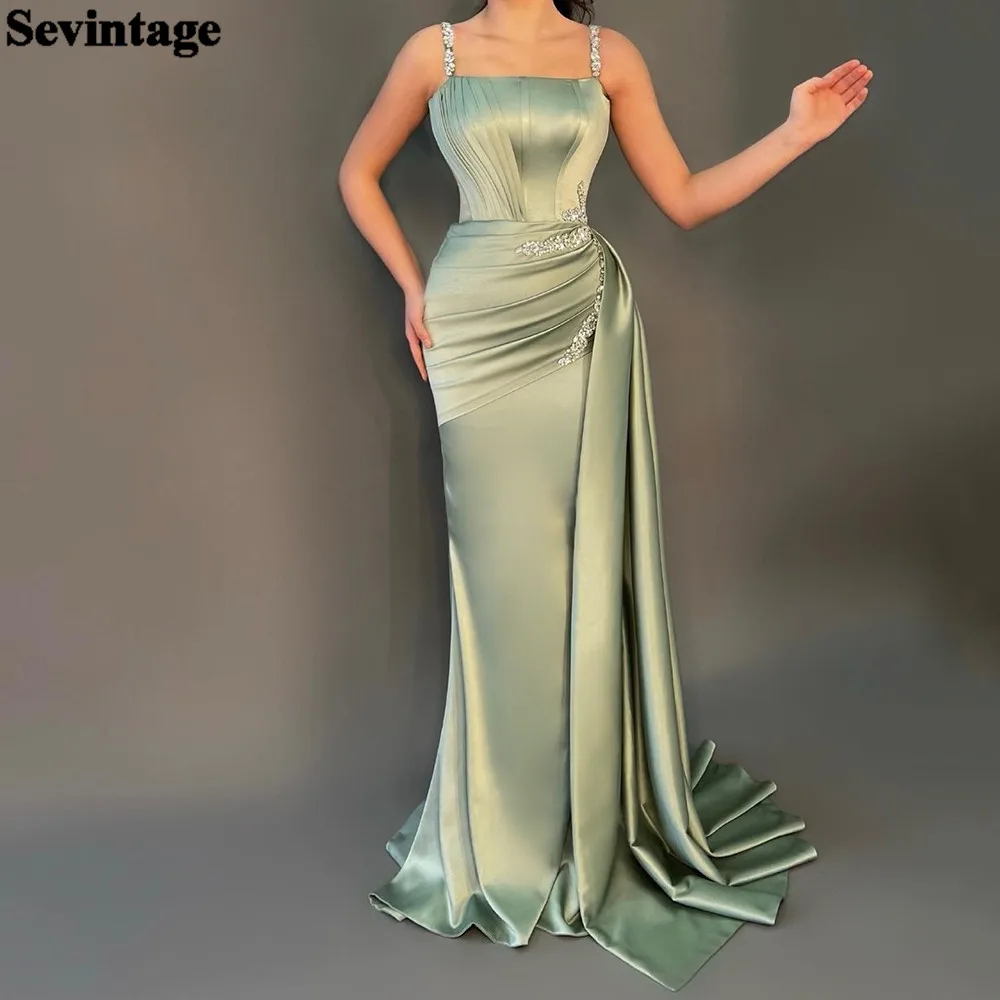 Sevintage Mermaid Satin Crystals Formal Party Evening Dresses Pleats Spaghetti Strap Long Prom Dress Women Occasion Gowns 2023
Sevintage Mermaid Satin Crystals Formal Party Evening Dresses Pleats Spaghetti Strap Long Prom Dress Women Occasion Gowns 2023