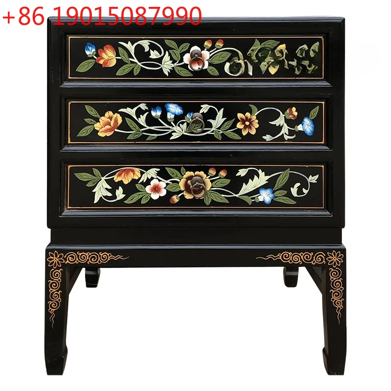 Nordic design painted three drawer hand painted bedside cabinet Chinese style solid wood furniture 
Nordic design painted three drawer hand painted bedside cabinet Chinese style solid wood furniture