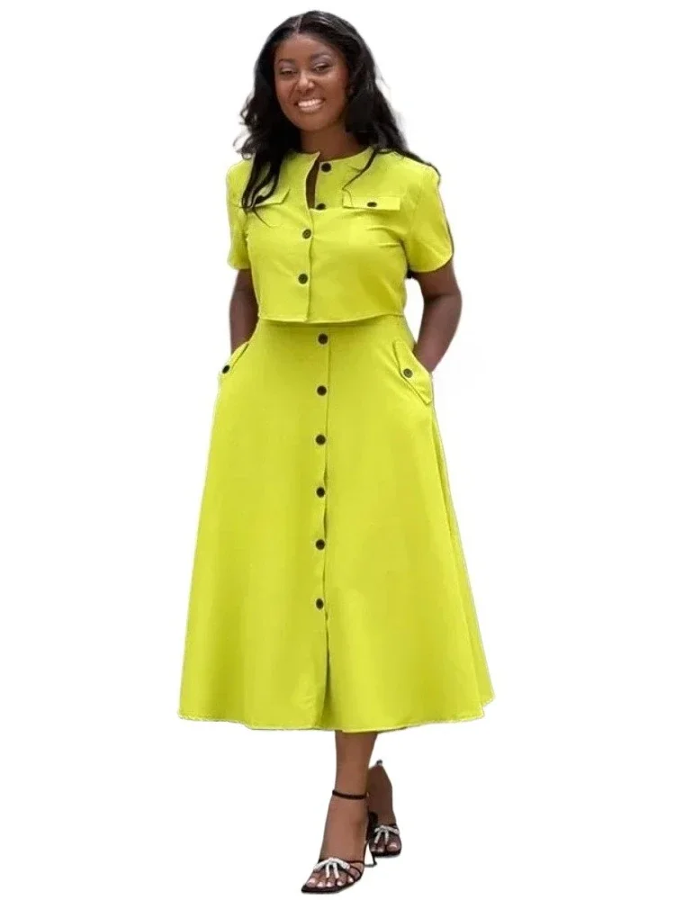 Women Set Street Short Sleeve O-Neck Button Tops +midi Skirts Suits Two 2 Piece Sets 2025 Summer OL Fitness Tracksuits
Women Set Street Short Sleeve O-Neck Button Tops +midi Skirts Suits Two 2 Piece Sets 2025 Summer OL Fitness Tracksuits